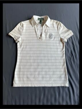 Lauren Ralph Lauren Active Polo Shirt Women S White Silver Stripe NWT